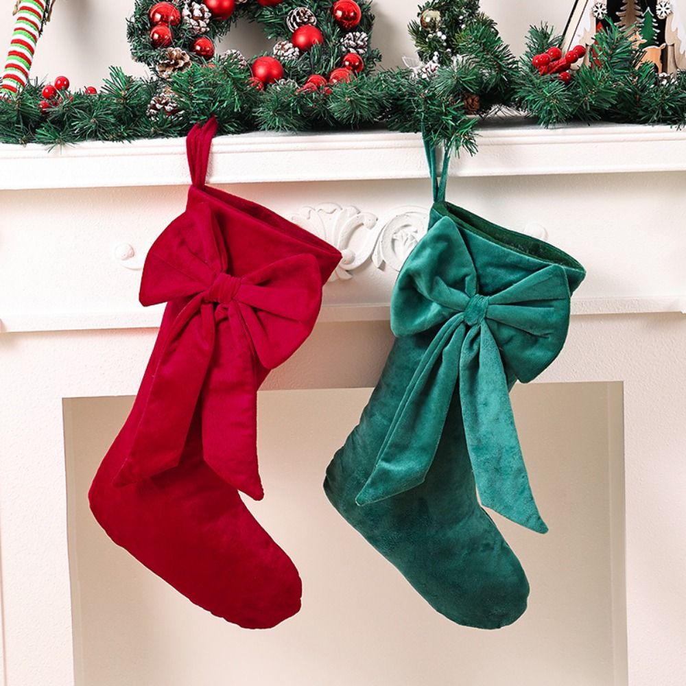 Christmas Stocking Hanging - Kadife Noel Çorabı Büyük Kapasiteli Fiyonklu